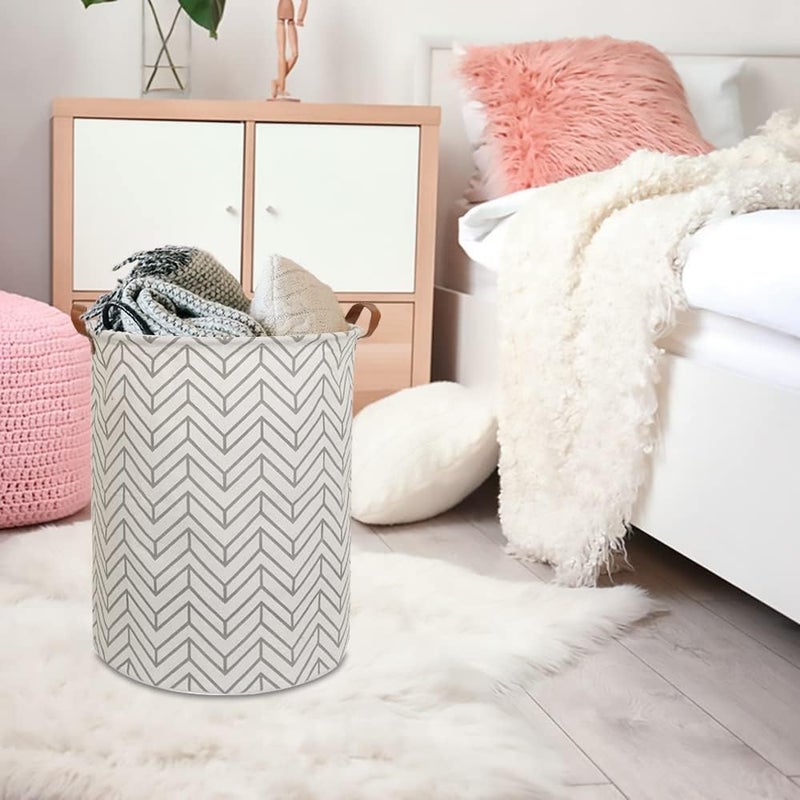 CLOCOR Large Round Storage Bin,Collapsible Storage Baskets, Dirty Laundry Hamper Baskets for Baby Boys and Girls, Office, Bedroom, Toys Nursery Kids Clothes Gift Basket (Grey geometry) - Image 3